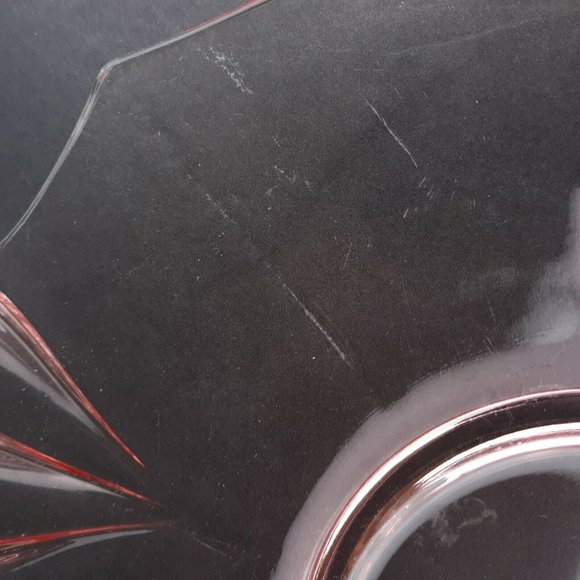 Vintage Depression Era Pink Glass Double Handle Serving Plate Tray - Picture 12 of 12